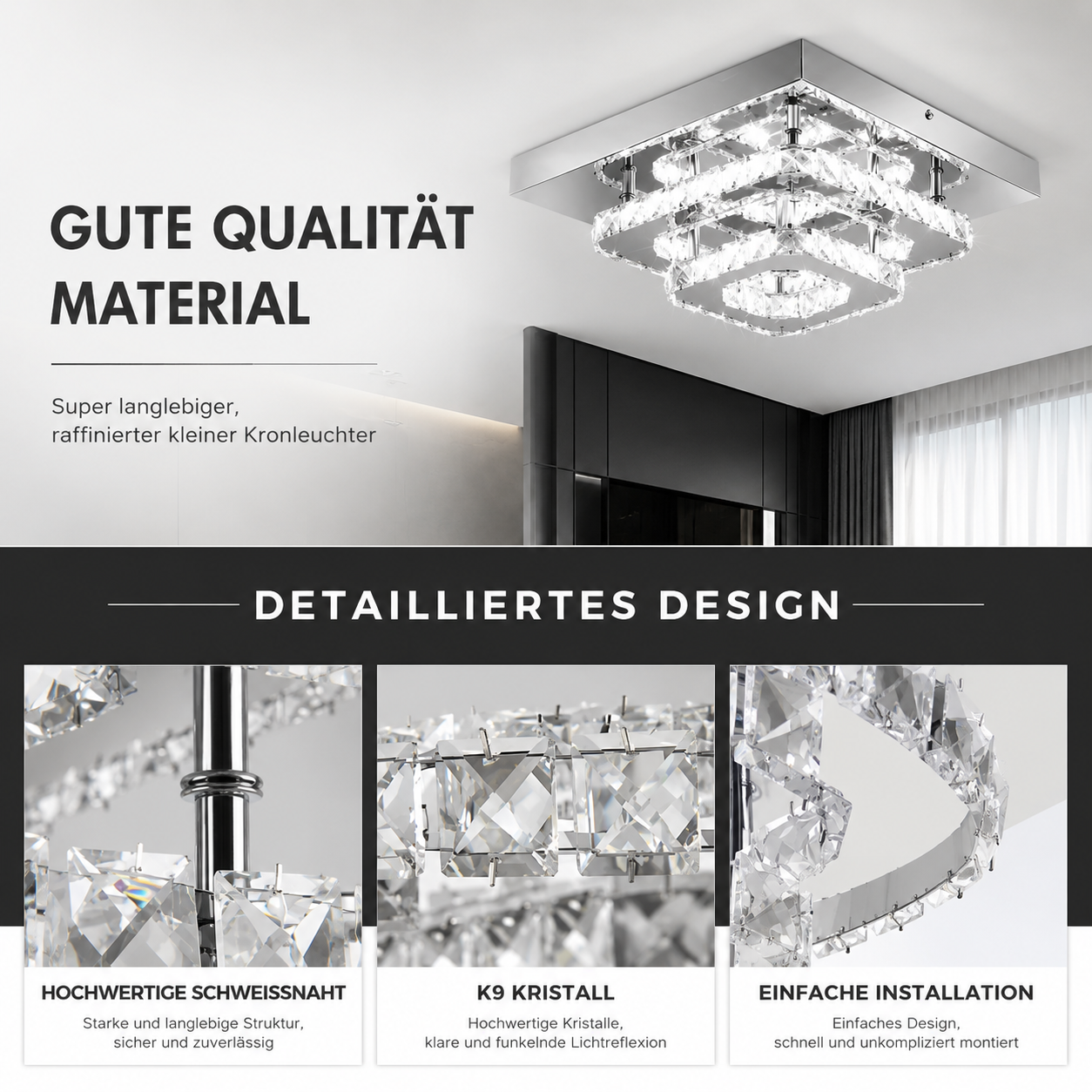 Moderne Kristall Kaltweiße LED Deckenleuchte