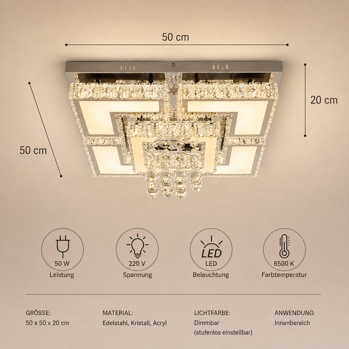 LED Dimmbare Kristall Deckenleuchte mit Fernbedienung
