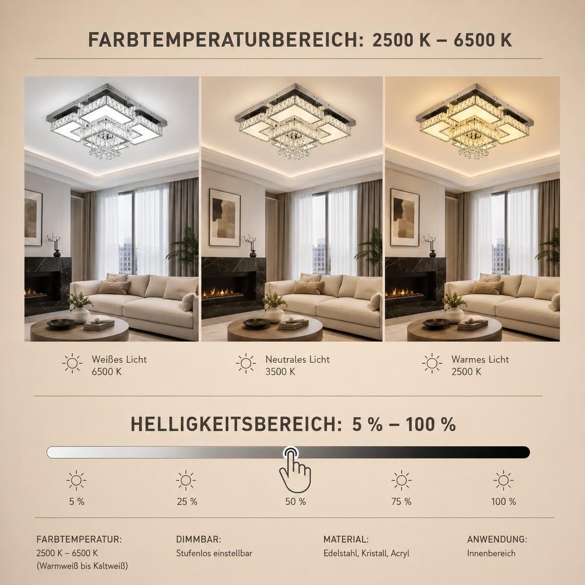 LED Dimmbare Kristall Deckenleuchte mit Fernbedienung