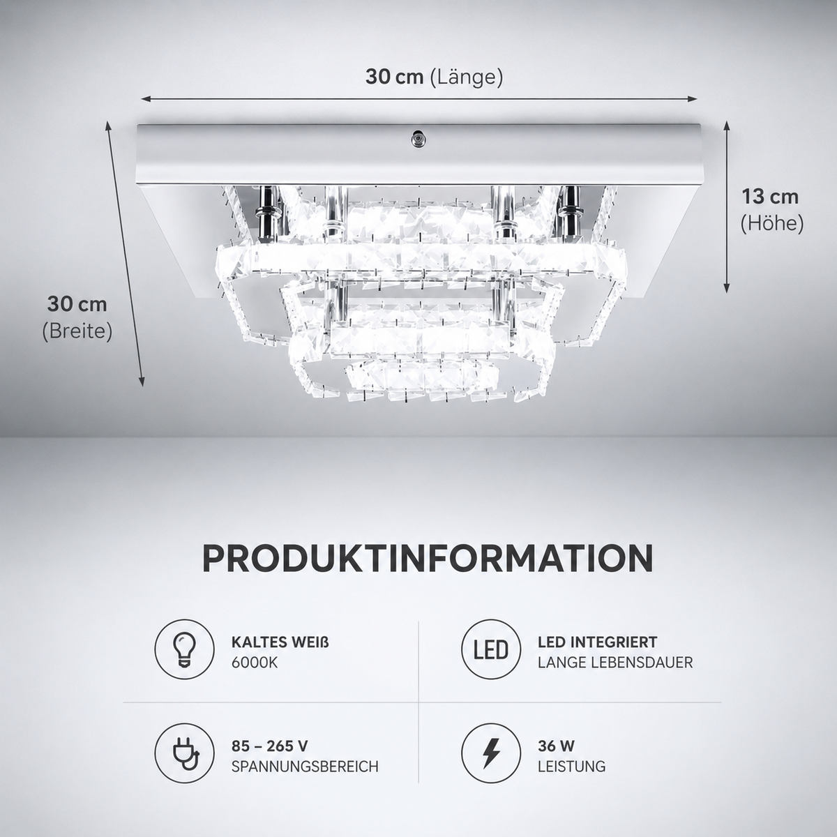 Moderne Kristall Kaltweiße LED Deckenleuchte