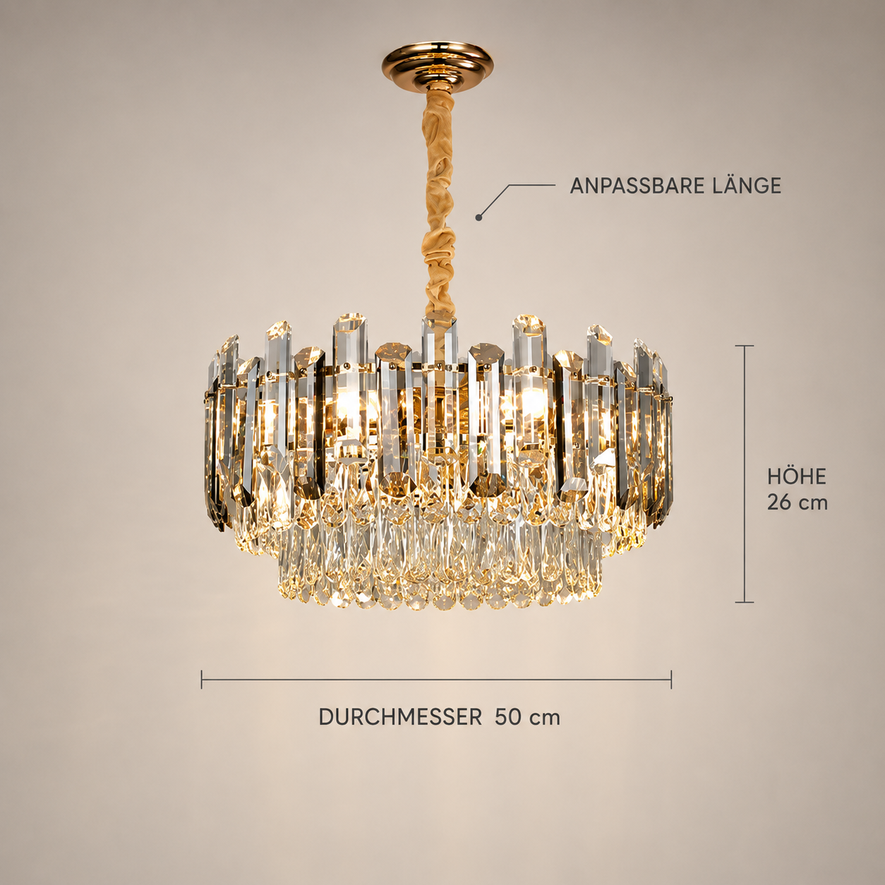 Luxus Gold Kristall Kronleuchter für Wohnzimmer & Schlafzimmer