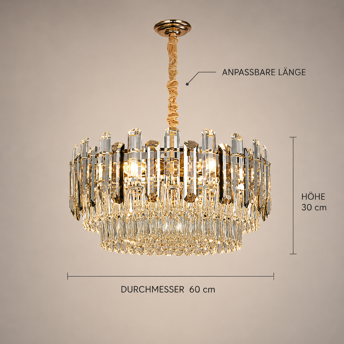 Luxus Gold Kristall Kronleuchter für Wohnzimmer & Schlafzimmer