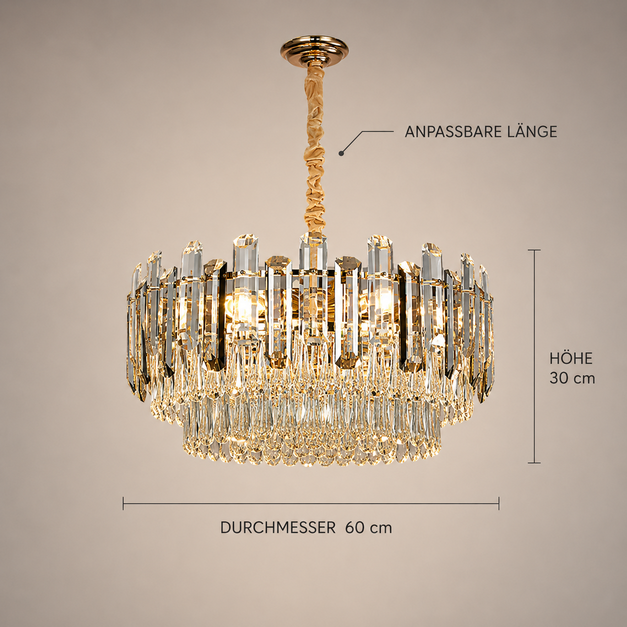 Luxus Gold Kristall Kronleuchter für Wohnzimmer & Schlafzimmer