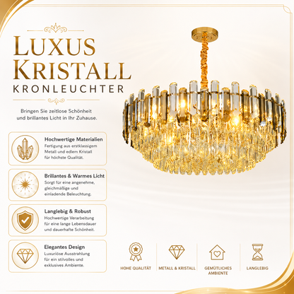 Luxus Gold Kristall Kronleuchter für Wohnzimmer & Schlafzimmer