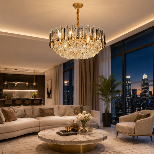 Luxus Gold Kristall Kronleuchter für Wohnzimmer & Schlafzimmer